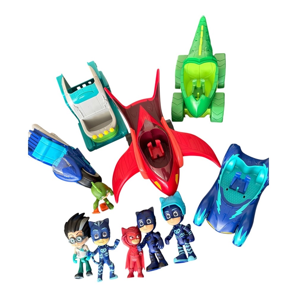 PJ Masks Toy Lot 5 Figures 5 Vehicles Catboy Owlette Gekko Romeo Disney Junior